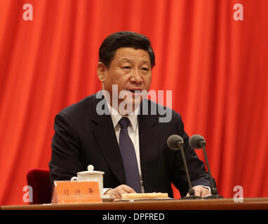 Beijing, China. 14th Jan, 2014. Chinese President Xi Jinping, also general secretary of the Communist Party of China (CPC) Central Committee and chairman of the Central Military Commission, addresses the third plenary session of the 18th CPC Central Commission for Discipline Inspection (CCDI) in Beijing, capital of China, Jan. 14, 2014. © Liu Weibing/Xinhua/Alamy Live News Stock Photo