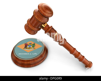 Wooden Mallet and flag Of Delaware (clipping path included) Stock Photo