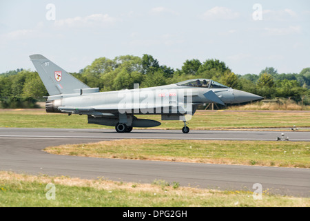 British Royal Air Force Eurofighter Typhoon ZK306 of 29squadron Coningsby taxies down the runway at RAF Fairford.