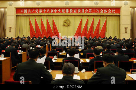 Beijing, China. 14th Jan, 2014. The third plenary session of the 18th Central Commission for Discipline Inspection (CCDI) of the Communist Party of China (CPC) opens in Beijing, capital of China, Jan. 13, 2014. © Liu Weibing/Xinhua/Alamy Live News Stock Photo