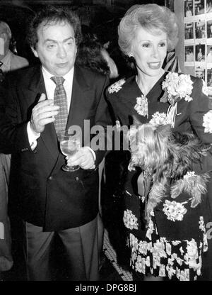 June 29, 2006 - New York, New York, U.S. - JOAN RIVERS AND JACKIE MASON AT STAGE DELI FOR A PARTY JACKIE HOSTED FOR BROADWAY STARS. JOAN BROUGHT HER DOG SPIKE.  -  PHOTOS(Credit Image: © Judie Burstein/Globe Photos/ZUMAPRESS.com) Stock Photo