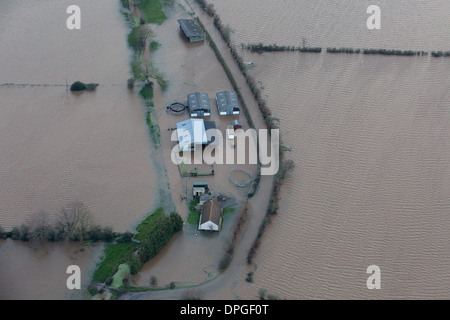 An aerial view of the Somerset Levels which shows the true extent of the flooding in the South West Stock Photo