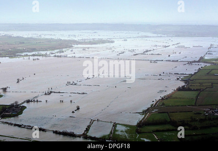 An aerial view of the Somerset Levels which shows the true extent of the flooding Stock Photo
