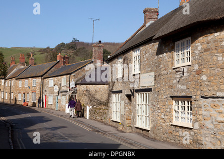 Houses along the main road in the village centre, Abbotsbury, Dorset Stock Photo