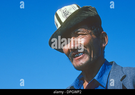 Portrait Kyrgyz man wearing traditional hat Bishkek Kyrgyztan Stock Photo