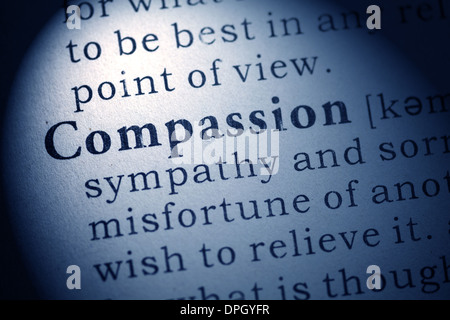 Fake Dictionary, Dictionary definition of compassion. Stock Photo
