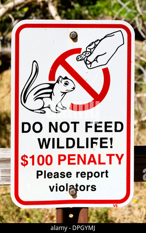 Sign to not feed the wildlife, Zion Canyon, Zion National Park, Utah, USA Stock Photo