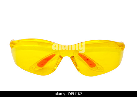 isolated paid of yellow plastic protective glasses Stock Photo