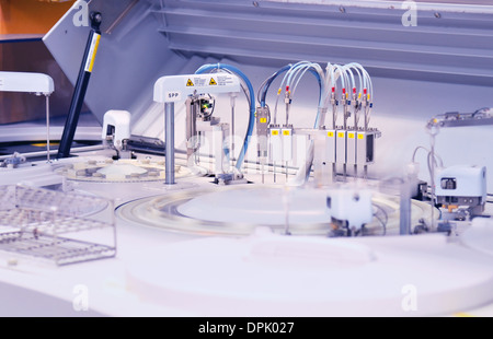 Chromatograph with glass sample bottles Stock Photo