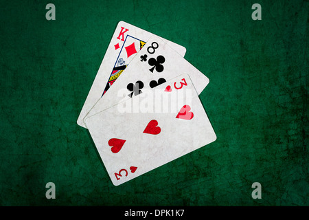 Twenty One 6. Closeup view of playing cards forming the blackjack combination of twenty one points Stock Photo