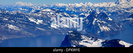 Lake Luzern from Mount Pilatus Kulm mountain range, Lucerne Canton, Swiss Alps, Switzerland, Europe Stock Photo