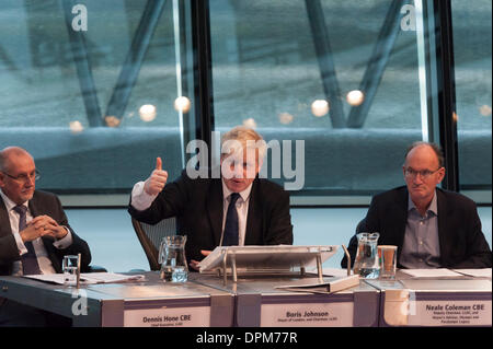 City Hall, London, UK. 15th January, 2014. Boris Johnson, answering questions from the London Assembly on the Olympic South Park legacy quipped 'I'm going down South Park, I'm gonna have myself a time. We took the precaution of killing Kenny'. The Aquatics centre will open on the 1st March. Credit:  Lee Thomas/Alamy Live News