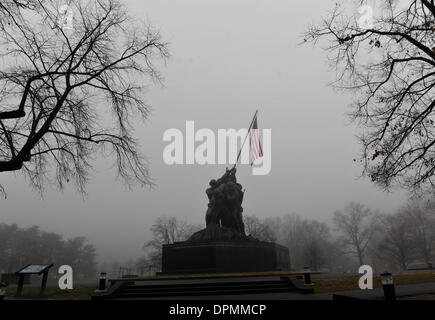 Washington DC, USA. 15th Jan, 2014. The Marine Corps War Memorial is seen among thick fog in Arlington, Virginia, the United States, Jan. 15, 2014. © Yin Bogu/Xinhua/Alamy Live News Stock Photo