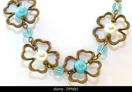 Hand made necklace on a white background Stock Photo