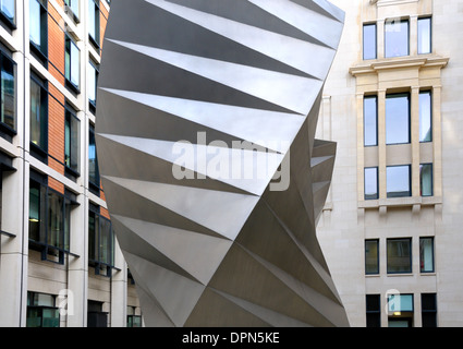 London, England, UK. Spiral metal sculpture - 'Angel's Wings' (Thomas Heatherwick; 2002) in Bishop's Court [see description] Stock Photo