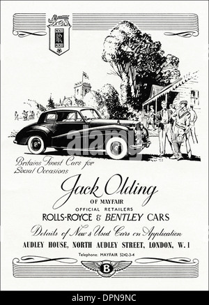 1950s advertisement advertising JACK OLDING of London Bentley & Rolls Royce car sales. Advert in women's fashion magazine circa 1952. Stock Photo