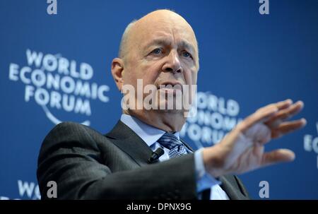 Geneva, WEF headquarters in Geneva. 15th Jan, 2014. Klaus Schwab, founder and executive chairman of the World Economic Forum (WEF), addresses a press conference at the WEF headquarters in Geneva, Jan. 15, 2014. The World Economic Forum (WEF) Annual Meeting scheduled for Jan. 22-26 in Davos of Switzerland would be a platform for global elites to probe into a variety of underlining issues in today's world, said founder of WEF on Wednesday. Credit:  Wang Siwei/Xinhua/Alamy Live News