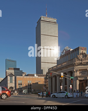 The Prudential Tower and the Berklee College of Music represent old and new styles of architecture in Boston. Stock Photo