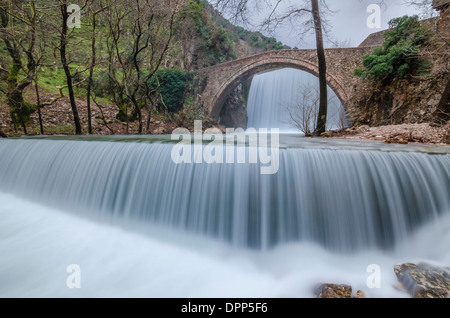 The double waterfall at Palaiokaria Stock Photo