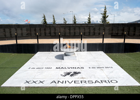 The Malvinas War Memorial, a large war memorial on a waterfront park in Ushuaia, Argentina, dedicated to what the 1982 conflict between Argentina and the United Kingdom, over what are known in Britain as the Falkland Islands and are known in Argentina as the Malvinas Islands. Stock Photo