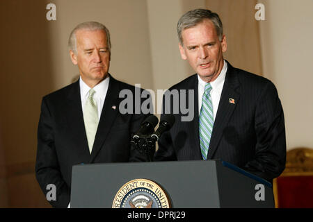 Feb 03, 2009 - Washington, District of Columbia, USA - Vice President JOE BIDEN, left, Senator JUDD GREGG speaks to the press following the announcement that Gregg is the administrations choice for US Secretary of Commerce. (Credit Image: © James Berglie/ZUMA Press) Stock Photo