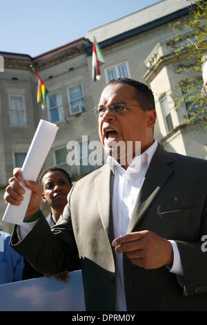 Apr 27, 2009 - Washington, DC, USA - Congressman KEITH ELLISON (D-MN) protests outside of the Embassy of Sudan. Protestors gathered to speak out against Sudan, claiming that the Darfur genocide has killed more than 400,000 civilians and shouting for the United States, China, the Arab League, The African Union and the European Union to bring peace to the region. (Credit Image: © Jam Stock Photo