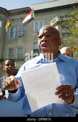 Apr 27, 2009 - Washington, DC, USA - Congressman JOHN LEWIS (D-GA) protests outside of the Embassy of Sudan. Protestors gathered to speak out against Sudan, claiming that the Darfur genocide has killed more than 400,000 civilians and shouting for the United States, China, the Arab League, The African Union and the European Union to bring peace to the region. (Credit Image: © James  Stock Photo