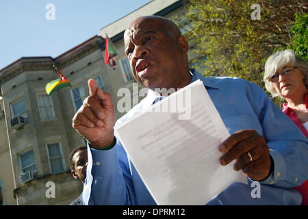 Apr 27, 2009 - Washington, DC, USA - Congressman JOHN LEWIS (D-GA) protests outside of the Embassy of Sudan. Protestors gathered to speak out against Sudan, claiming that the Darfur genocide has killed more than 400,000 civilians and shouting for the United States, China, the Arab League, The African Union and the European Union to bring peace to the region. (Credit Image: © James  Stock Photo