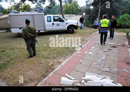 Dec 20, 2008 - Sderot, Israel - Just two days after the official end of the cease-fire, Gaza militants fired 10 Qassam rockets and 6 mortar shells into Israel, continuing the barrage of the past several days. Two of the mortar shells caused damage to a house in the Gaza vacinity. Gaza's Hamas rulers declared in a statement Friday that they would not continue a truce that had taken  Stock Photo