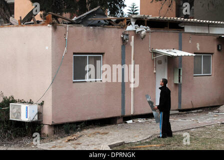 Dec 20, 2008 - Sderot, Israel - Just two days after the official end of the cease-fire, Gaza militants fired 10 Qassam rockets and 6 mortar shells into Israel, continuing the barrage of the past several days. Two of the mortar shells caused damage to a house in the Gaza vacinity. Gaza's Hamas rulers declared in a statement Friday that they would not continue a truce that had taken  Stock Photo