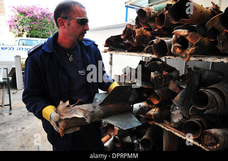 Jan 02, 2009 - Ashkelon, Israel - A police station in the southern Israel city of Ashkelon is storing rockets fired from the Gaza Strip. The Israeli military pounded the densely populated territory for a seventh day in an operation that has claimed at least 420 Palestinian lives and wounded over 2000. The Islamist movement tried to retaliate, sending 20 rockets slamming into Israel Stock Photo