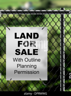 Land For Sale By With Outline Planning Permission Sign Fixed On Wire ...