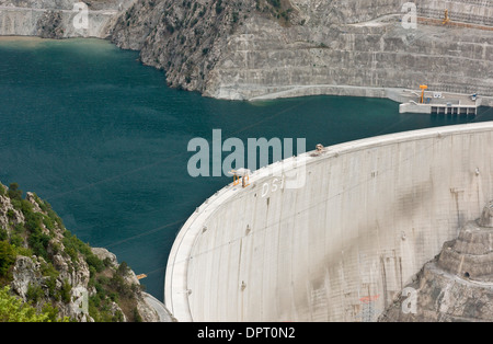 Dams under construction in The Coruh River valley (Coruh Nehri), currently being heavily dammed. North-east Turkey, Stock Photo