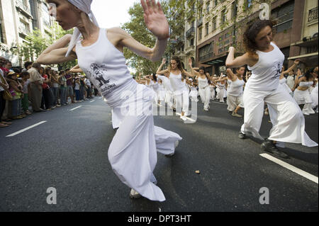 Mar 24, 2009 - Buenos Aires, Buenos Aires, Argentina - Dancers perform while marching down Avenida de Mayo, in Buenos Aires, Argentina March 24, 2009. March 24th is the national day of rememberance,  D’a Nacional de la Memoria por la Verdad y la Justicia, marking the beginning of the military dictatorship that saw the disappearance of 30,000 citizens.  (Credit Image: © Caitlin M Ke