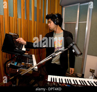 Apr 27, 2009 - Santa Monica, California, USA - REUBEN WU, keyboard player for Ladytron, during sound check for a live, in-studio set on the Morning Becomes Eclectic Show at radio station KCRW.  (Credit Image: © Brian Cahn/ZUMA Press) Stock Photo