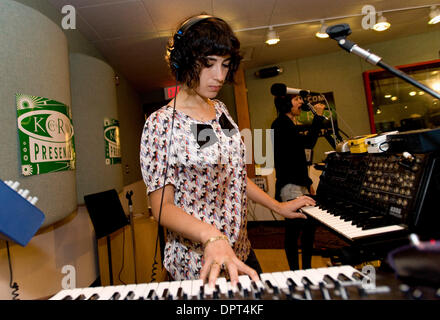 Apr 27, 2009 - Santa Monica, California, USA - MIRA AROYO, center, and HELEN MARNIE, of Ladytron, during sound check for a live, in-studio set on the Morning Becomes Eclectic Show at radio station KCRW.  (Credit Image: © Brian Cahn/ZUMA Press) Stock Photo