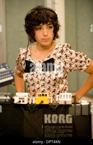 Apr 27, 2009 - Santa Monica, California, USA - MIRA AROYO of Ladytron, during sound check for a live, in-studio set on the Morning Becomes Eclectic Show at radio station KCRW.  (Credit Image: © Brian Cahn/ZUMA Press) Stock Photo
