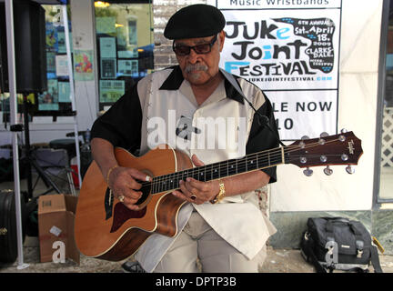 Apr 18, 2009 - Clarksdale, Mississippi, USA - Eddie Cusic of Leland, MS prepares for his performance in downtown Clarksdale during the 6th annual Juke Joint Festival which showcases Mississippi Delta Blues music. The actual festival was held on Saturday, 18th, with some music events beginning Thursday and ending with a Sunday evening blues jam session. (Credit Image: © Gary Dwight  Stock Photo