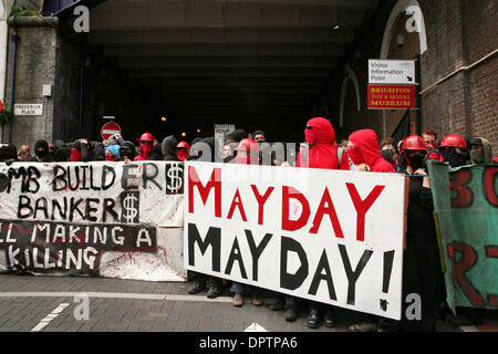May 04, 2009 - Brighton, England, United Kingdom - At least four protesters Injured and other have been arrested. Mayday Street party against war and Up to 2000 people took to the streets to protest against EDO MBM/ITT's complicity in civilian deaths and the collusion of local branches of multinational corporations including RBS, HSBC, Lloyds, Barclays and McDonalds in investing in Stock Photo