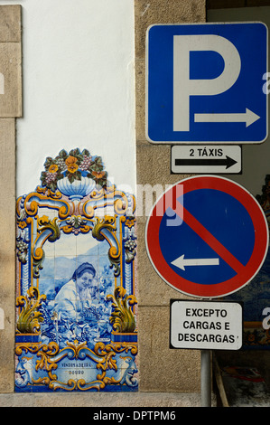 Azulejos, painted ceramic tiles at  Pinhao railway station. Douro Valley, Portugal Stock Photo