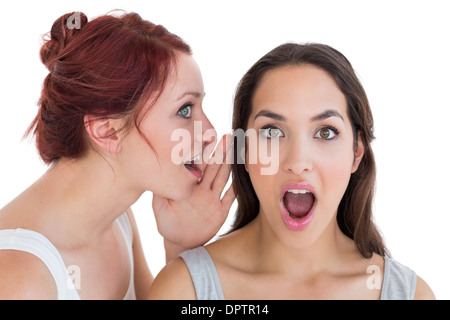 Close-up of two young female friends gossiping Stock Photo