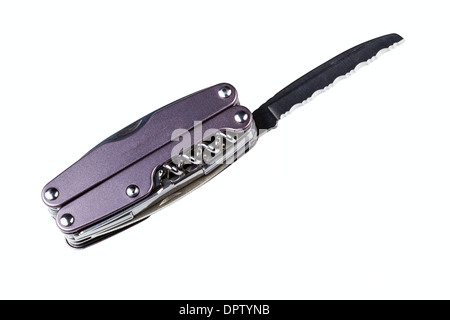 steel folding multitool isolated on a white background Stock Photo