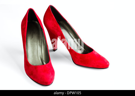 women's red velvet shoes isolated on white background Stock Photo