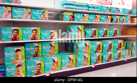 Diapers shelf in a supermarket in Toronto, Canada Stock Photo
