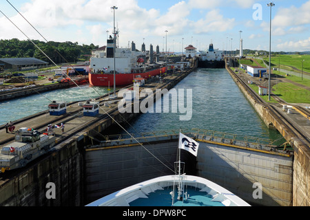 Ships passing through the Panama Canal Stock Photo