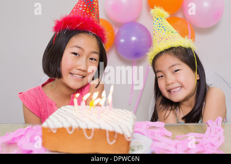 Cute little girls at birthday party Stock Photo