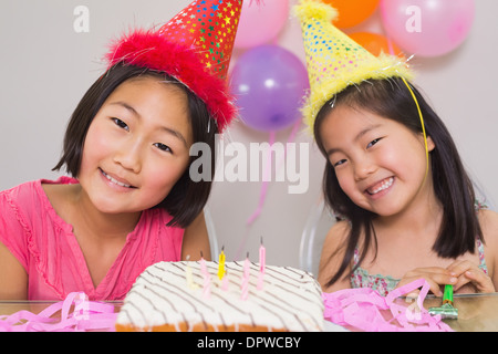 Cute little girls at birthday party Stock Photo