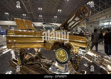 Nov 25, 2008 - Chiba, Japan - Customized classic cars showcasing the American lowrider culture are displayed at the Lowrider Japan Car Show which took place at Makuhari Messe Convention Center in Chiba, Japan. Pictured: A heavily modified Chevy Impala with gold trimmings. (Credit Image: © Christopher Jue/ZUMA Press)