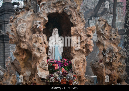 Our lady statue in St. Michael's Church (Dongjiao Minxiang or French Church) - catholic church built in 1901 in Beijing, China Stock Photo