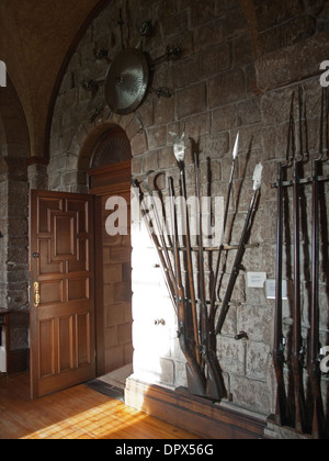 Musket rifles on display in the Armoury Bamburgh Castle Northumberland England UK Stock Photo